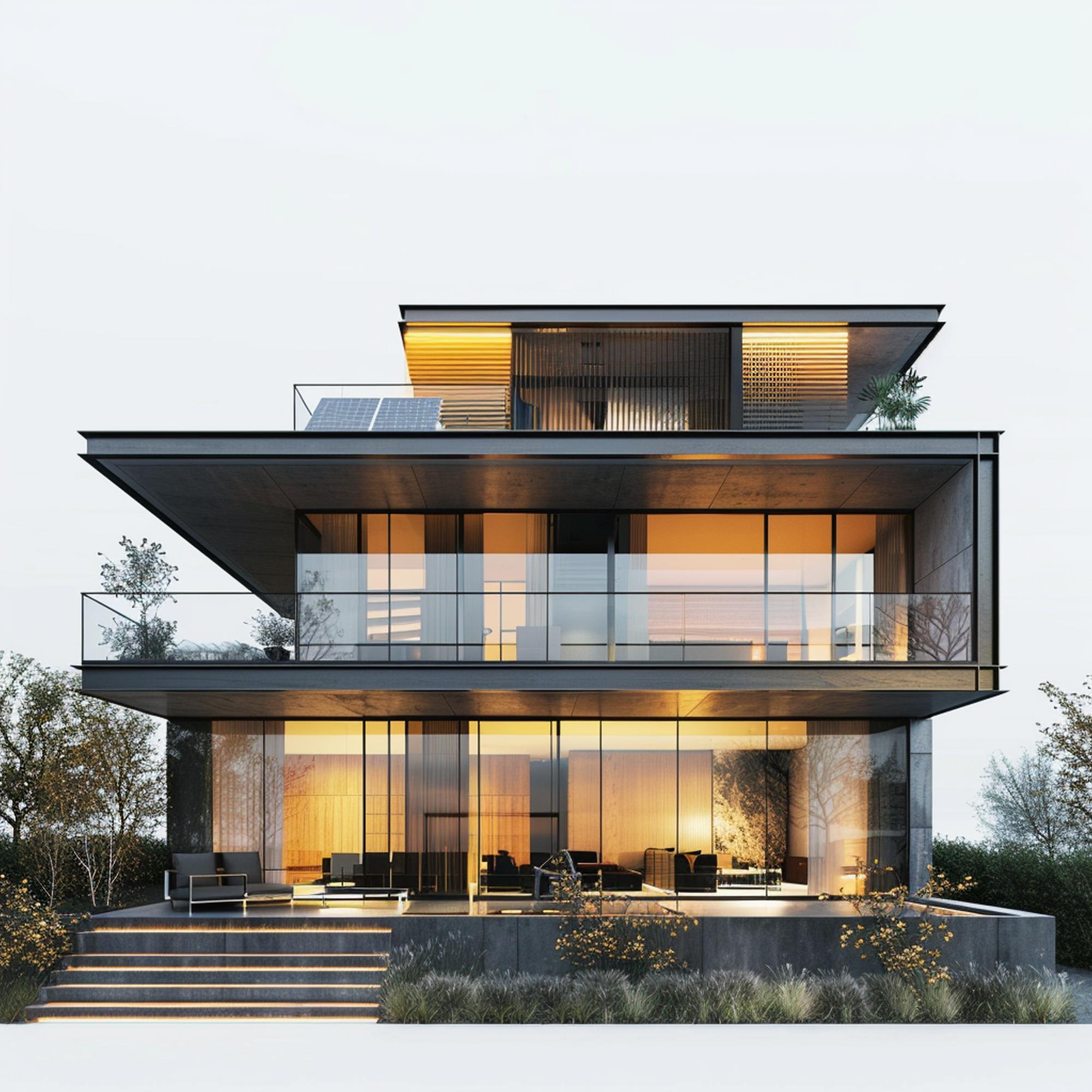 Fațadă elegantă a unei case moderne cu finisaje de lux